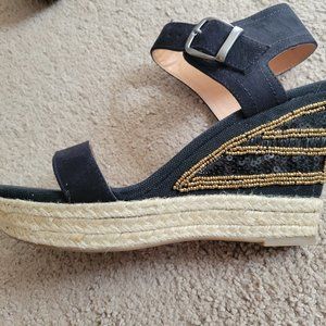 Black and natural wedge sandals